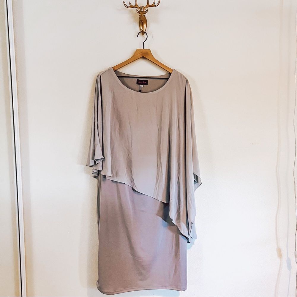 Hanna nicole Women's Gray Sleeveless Shawl Midi Dress Size 22W NWT